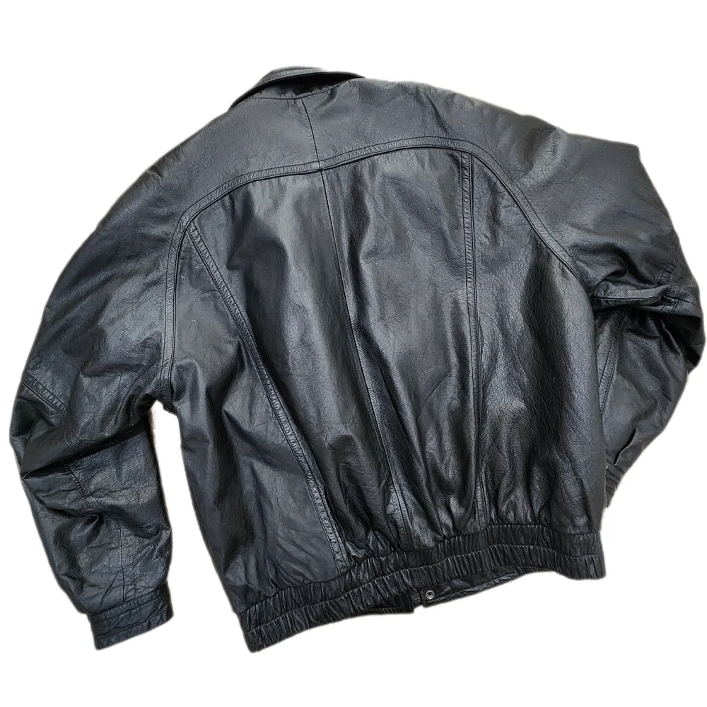 VINTAGE 90s EXPRESSIONS LEATHER BOMBER BLACK , MENS 42-44